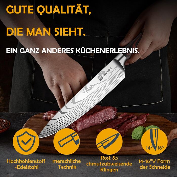 Набір кухонних ножів JUANSHI® 3 шт. з нержавіючої сталі: кухарський, кіріцуке та універсальний