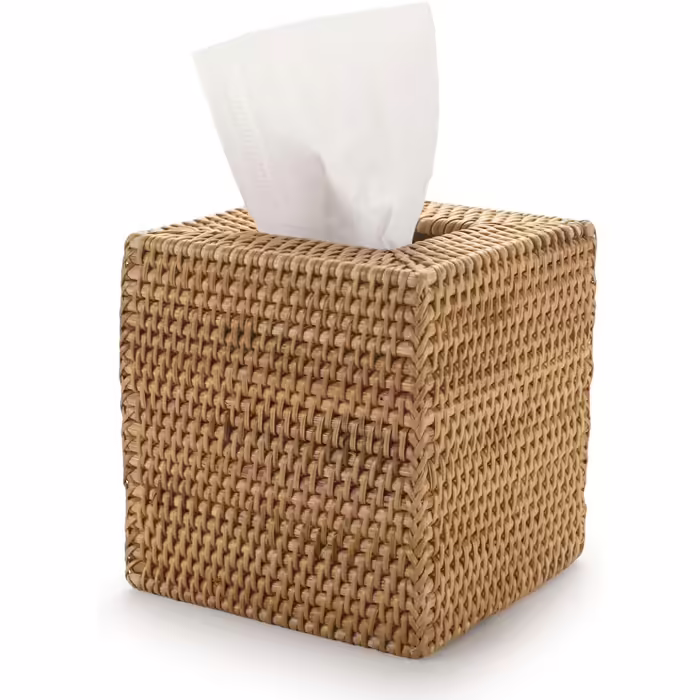 DOKOT Rattan Cosmetic Tissue Box - Tissue Box Natural for Home/Office/Car - Square (Natural, 14x14x15cm)