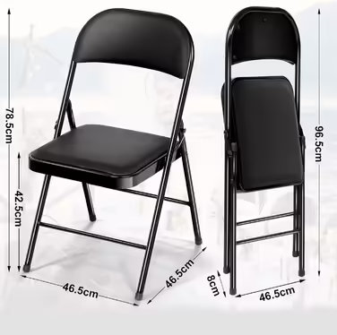 BULAGE Folding Chair 6-Piece Set, Foldable Garden Chair, Waterproof Camping Chair up to 158 KG, Metal Folding Chair, Folding Chairs for Guests, Kitchen, Camping, Black 6-Piece Set Black