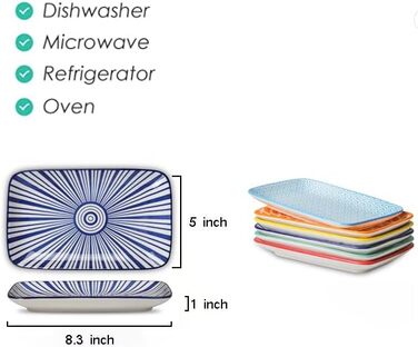 Сервіровальна тарілка Selamica 21 см, прямокутна, набір 6 шт. для подачі закусок, салатів, десертів та суші