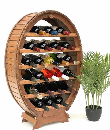 DanDiBo Wine Rack Wooden Standing Wine Barrel 24 Bottles Brown Bottle Rack Bottle Holder Barrel