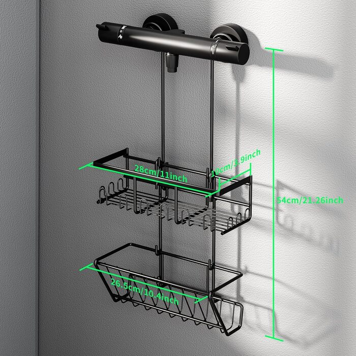 HouseUp Shower Shelf - Over the Door Hanging Shower Caddy - No Drilling Required - Black Shampoo Holder for Shower, Shower Basket, Bathroom Organizer, Shower Holder, Stainless Steel