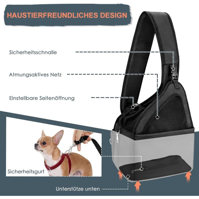 Чорна переносна сумка-переноска для собак до 3 кг, регульований ремінь, дихаюча сітка, міцна основа, кишеня, для цуценят