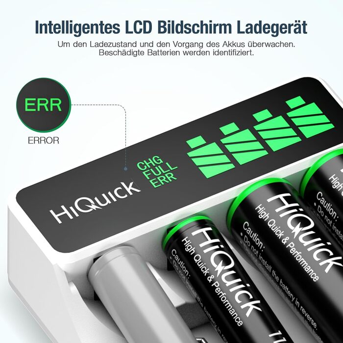 Універсальний зарядний пристрій HiQuick для акумуляторів Ni-MH/Ni-CD з LCD-дисплеєм та набором 8 акумуляторів (4xAA + 4xAAA)