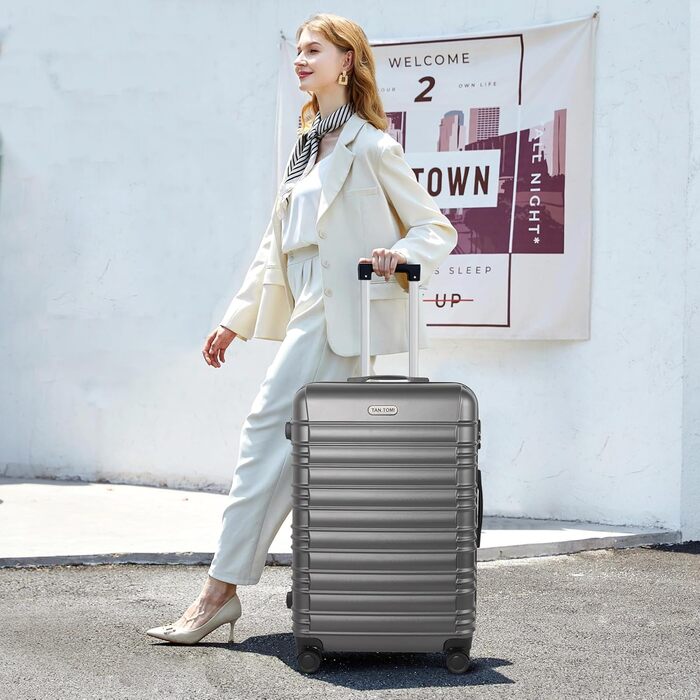 Великий валіз з ABS пластику на колесах, Trolley, валіз для подорожей з 4 колесами (360°), кодовий замок з 3 цифрами та телескопічний ручка з алюмінію (XL – 95л, Темно-сірий)