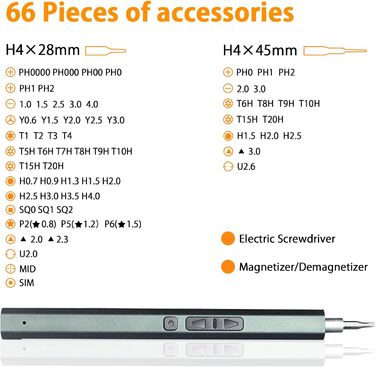 Електрична викрутка 66 в 1 з LED-підсвічуванням, магнітна, для ремонту PC, iPhone, iPad, Switch, PS4, Xbox, Laptop, Macbook, Computer, окулярів, годинників