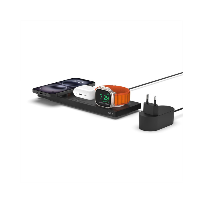 Belkin MagSafe Зарядний пристрій 3-в-1 бездротовий, сертифікований MFi, для iPhone 16/15/14/13/12, Apple Watch (всі моделі), AirPods (3/2/Pro) - Чорний