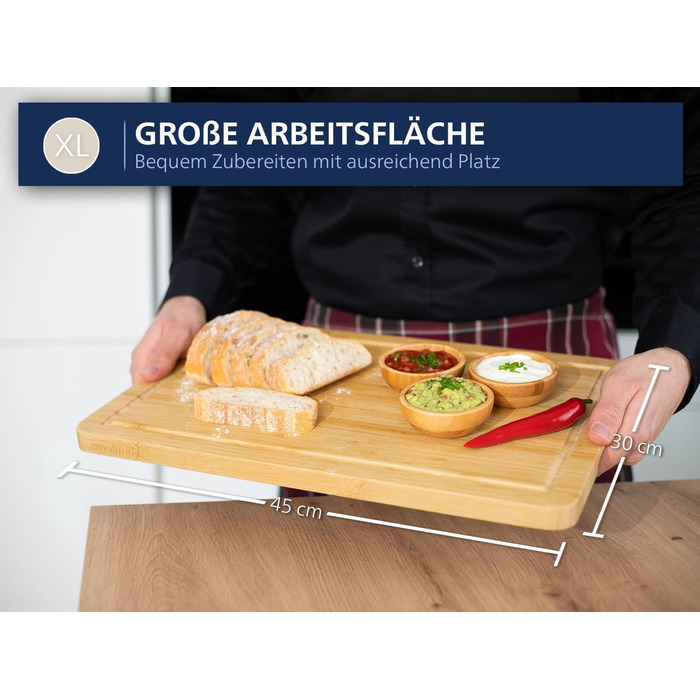 Дерев'яний обробний стіл з бамбука, 45 x 30 x 2 см, XL, сертифікат FSC®, антибактеріальний, для кухні