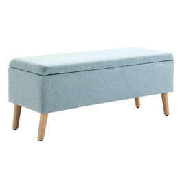 HOMCOM Bench, Light Green Upholstered Bench with Storage, 110x39x45cm, made of linen-like polyester and rubber wood, in a Scandinavian design