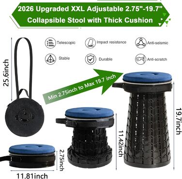 Складаний стілець Upgrade XXL з подушкою, чорний. Міцний, для дорослих, вантажопідйомність 1000 фунтів, для кемпінгу, подорожей та активного відпочинку