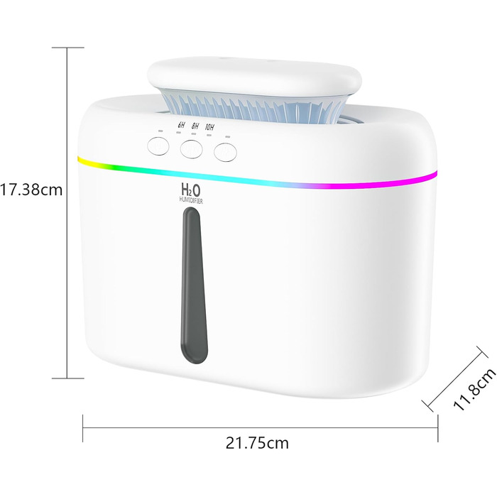 Зволожувач повітря 2L з нічним світлом для дитячої кімнати, рослин та дому (білий)