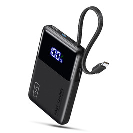 Повербанк INIU 45W 10000mAh з вбудованим кабелем USB-C, швидка зарядка для iPhone 16 17 Pro, Samsung S22, Xiaomi, iPad, чорний