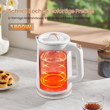 Електричний чайник OLEGA 1.8л, 1800 Вт, з нержавіючої сталі 304, BPA-free, з автовимкненням та захистом від перегріву (Білий)