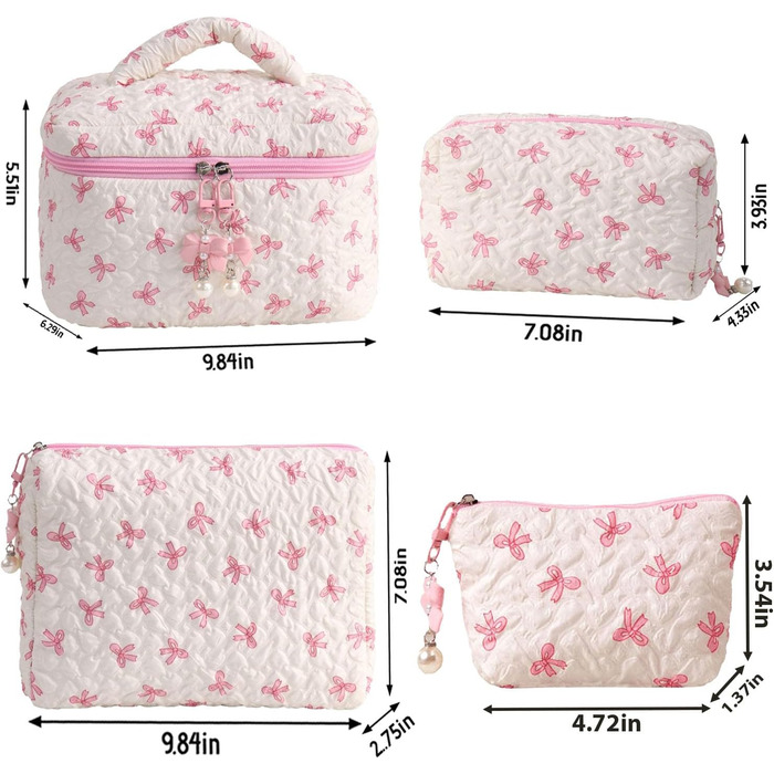 Набір косметичок з квітами для дівчаток та жінок, бавовняні культки, косметичні сумочки, естетичний стиль Clean Girl, рожевий бантик