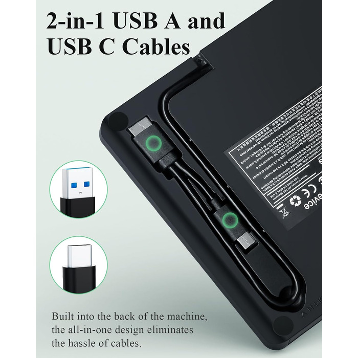 Зовнішній DVD-накопичувач PeroBuno USB 3.0 Type-C, CD ROM +/-RW оптичний привід, ультратонкий DVD-записувач та плеєр для ноутбука, PC, MacBook (Windows, Linux, macOS)