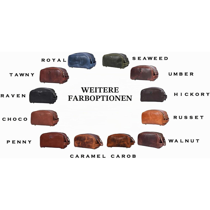 Шкіряна косметичка для чоловіків Aaron Leather — дорожній набір для догляду, темно-коричнева (горіх), з подвійною блискавкою