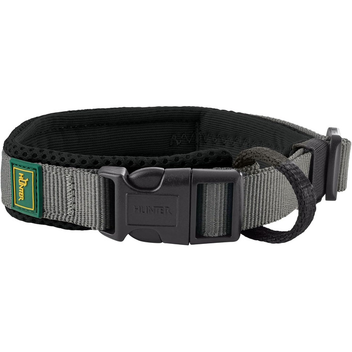 Нашийник для собак HUNTER Maldon, чорний, розмір M: дихаючий сітковий матеріал, міцний нейлон, безшумний, гіпоалергенний, з полегшенням натягу, інтегрована адресна бирка, легкий