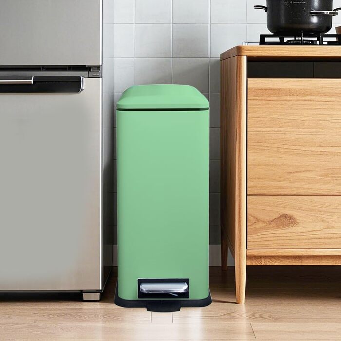 Відро для сміття кухонне 30 літрів з м'яким закриттям, зелене, з педаллю