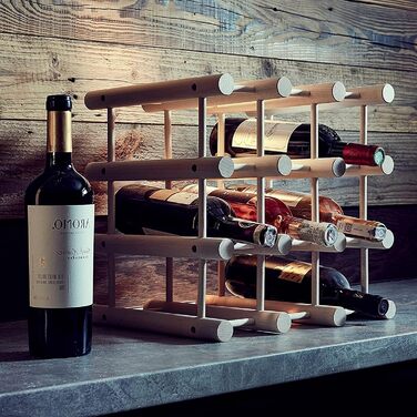Wooden wine rack for 12 bottles, practical for kitchen or home bar. Modular wine bottle rack, natural beechwood.