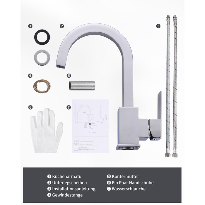 Кран кухонний поворотний 360° з нержавіючої сталі, високий тиск, для кухні, автодому, ванної кімнати (B Chrome)