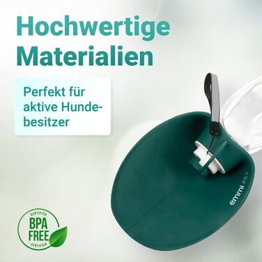 Турбувачка для собак Emmi-pet 600 мл з контейнером для корму 150 мл – портативна пляшка для води та їжі для собак, ідеальна для подорожей, прогулянок та активного відпочинку. Гігієнічна, легка в очищенні. Аксесуар для собак. Зелений колір, 580 мл