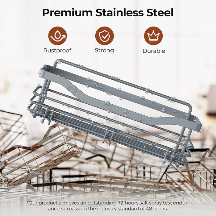 Набір душових корзинок Orimade з 5 гачками, 3 шт. (чорний, сірий) - без свердління, нержавіюча сталь SUS304