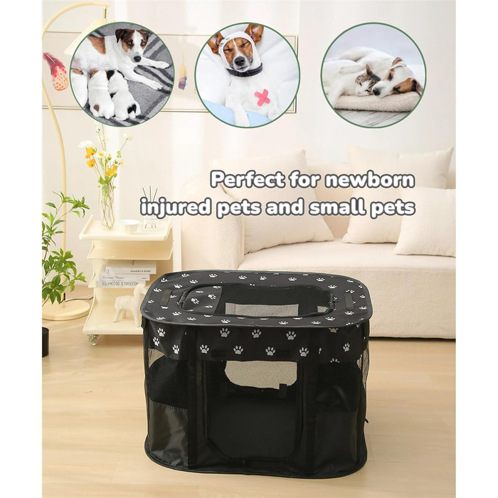 Portable Dog House Pet Pen 90x70x60cm - Foldable Pet Playpen, Crate, Kennel for Cats, Dogs, Puppies (Black)