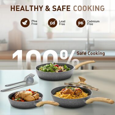 Набір посуду DishDelight 12 шт: сковороди та каструлі з антипригарним покриттям, підходить для індукційних, газових плит та мікрохвильовки, сірий