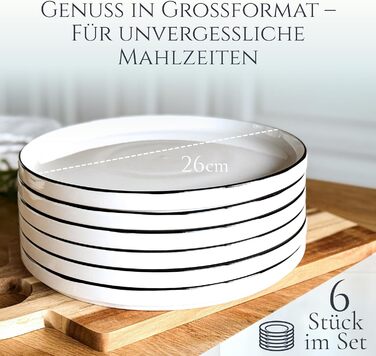 Сервіз Porzellan для 6 осіб, 24 предмети, Crystal, білий з чорним обідком. Тарілки та миски, преміум якість, сертифікат TESTSIEGER