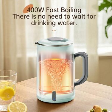 Електричний чайник 0.9л з нержавіючої сталі 304, 1360W, швидке кип'ятіння за 4-6 хвилин, класичний компактний дизайн, кнопка вмикання в один дотик, автоматичне відключення та захист від перегріву, для дому, офісу та любителів кави (світло-зелений)