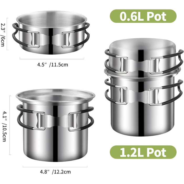 Набір кухонного посуду для кемпінгу з нержавіючої сталі, набір для приготування їжі в походах, міні-плита для кемпінгу, походів, пікніків та трекінгу