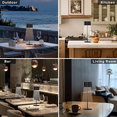 Акумуляторний LED настільний світильник з димером, 2 шт. Бездротовий сенсорний світильник USB-C, металевий, водонепроникний (IP54), 5600mAh, 5W, чорний