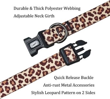 Нашийник для собак Olahibi з повідком, леопардовий принт, поліестер, регульований, 1,5 м, для цуценят (XS, світло-кавовий)