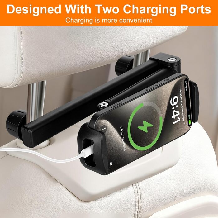 Тримач для планшета VINATO в авто, кріплення на підголівник, 360° обертання, для пристроїв 4-13 дюймів, чорний