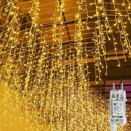 Ланцюжок вогнів 10м 400LED, штора з вогнями, тепле біле світло, 8 режимів, для дому та вулиці, EU-штекер, прикраса на Новий рік