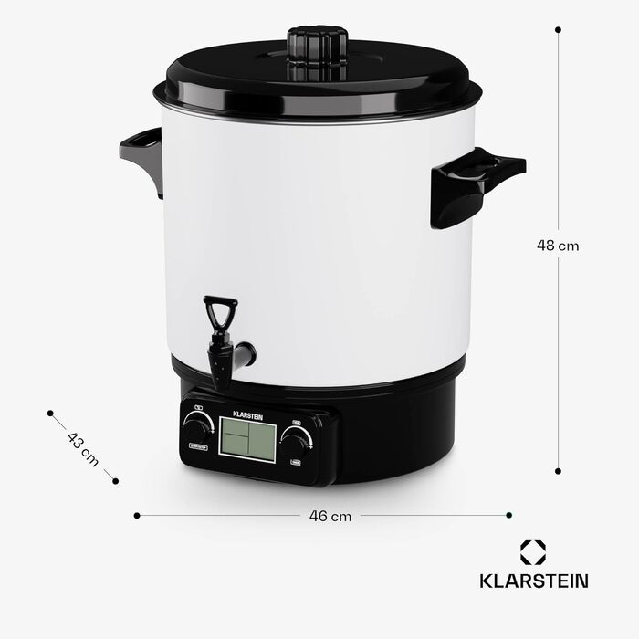 Klarstein Biggie Small - Canning Machine, Canning Pot, Preserving Pot, Mulled Wine Maker, electric, 16L capacity, 2000 watts, adjustable temperature, timer up to 120 minutes, (White, 27 Liter (digital))