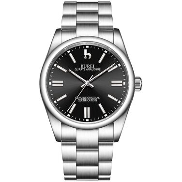Годинник чоловічий BUREI - елегантний кварцовий годинник з нержавіючої сталі (чорний/сріблястий)