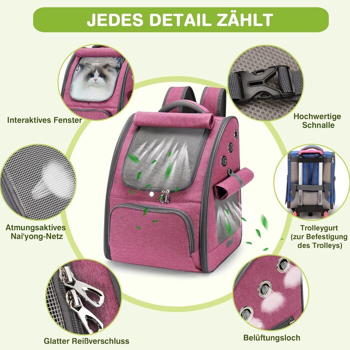 Рюкзак для котів та собак ALLSOPETS, складний, дихаючий, з сонцезахистом, для маленьких котів та собак, ідеальний для подорожей, кемпінгу та піших прогулянок (Беerenроже)