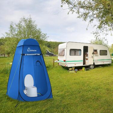 WolfWise Pop-Up Shower Tent with UV Protection - Portable Toilet & Changing Tent for Camping & Outdoor Use - Blue L