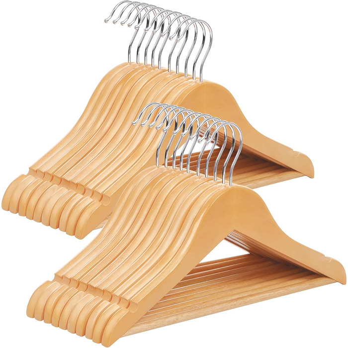 SONGMICS Children's Clothes Hangers, 20 Pack, Wood, Natural, 35 cm, 18