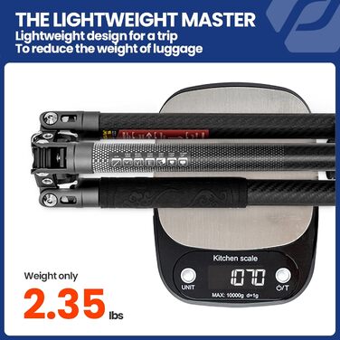 Штатив Fotopro Carbon X-Aircross 3 з поворотним вушкою 360° та швидкознімною платформою, 151 см, блакитний, для відео та фото, максимальне навантаження 10 кг