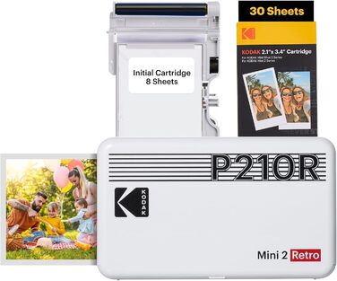 Портативний фотопринтер Kodak Mini 2 Retro для смартфонів (Bluetooth, 5.3x8.6 см, 38+68 листів, білий)