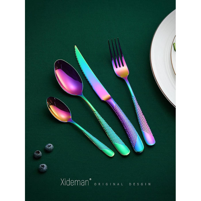 Набір столових приборів 24 предмети для 6 осіб, нержавіюча сталь 18/10, титанове покриття, кольоровий, з зазубреним ножем, для посудомийної машини