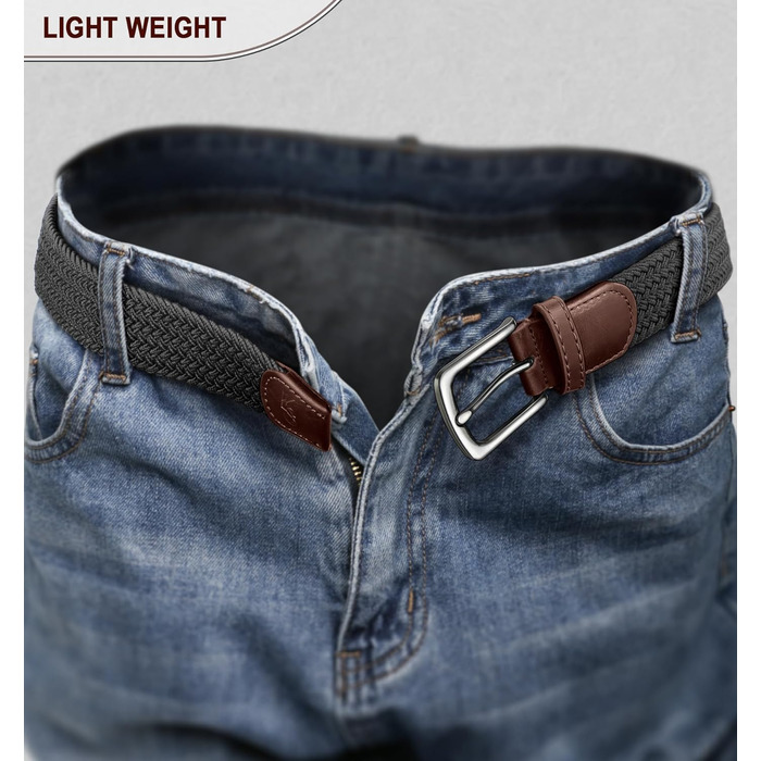 Пластиковий плетений ремінь KEMISANT для чоловіків та жінок, 2 шт. (чорний/бежевий)