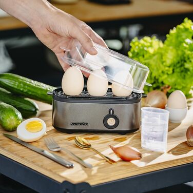 Електричний яйцеварка Mesko MS 4485: 1-3 яйця, напівтверді/тверді, режим приготування, мірний стакан, індикатор, автовимкнення