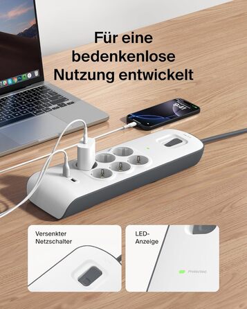Мережевий фільтр Belkin з USB, 8 розеток, 2.4A, 2м кабель, для дому та офісу