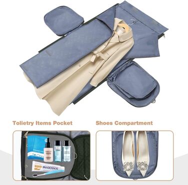 Сумка-мішок для одягу 2 в 1 для жінок, велика складана дорожня сумка Weekender з 6 органайзерами для одягу та відділенням для взуття, спортивна сумка для подорожей, ручна поклажа, чорна (3.grün, 50L)