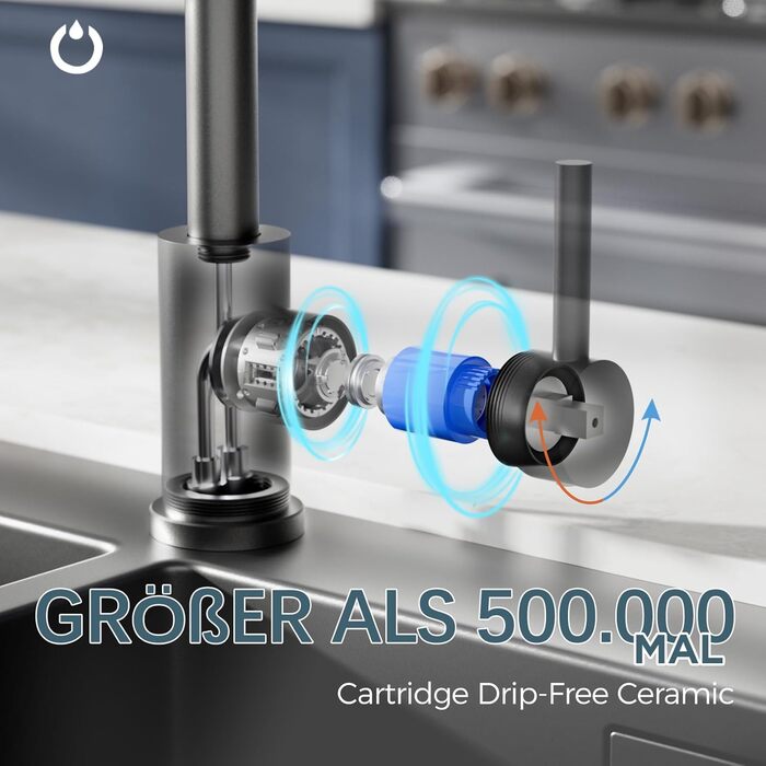 Змішувач кухонний FORIOUS, поворотний 360°, L-подібний, для 1 отвору, матовий чорний