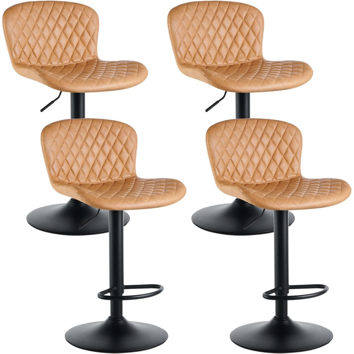 JaHECOME Faux Leather Bar Stools Set - Adjustable Height, 360° Swivel Bar Chairs with Backrest & Padded Seat for Bar, Kitchen, Bistro, Counter, Dining Room & Cafe (Set of 4, Brown PU Leather)