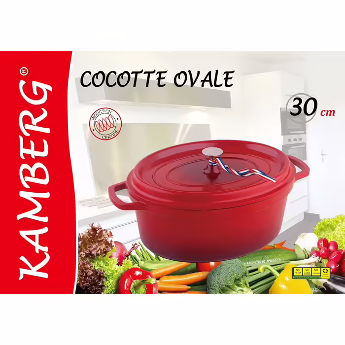 Жаростійкий овальний гусятник Kamberg 30 см, алюмінієвий, червоний, для всіх плит, індукція, без PFOA, кам'яна антипригарна поверхня